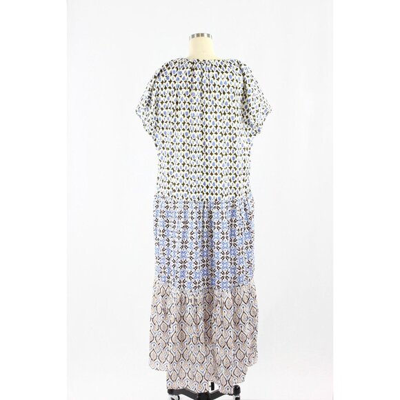 ZARA Blue Printed Cotton Voile Tiered A-Line Midi Dress, Size L - Picture 3 of 15